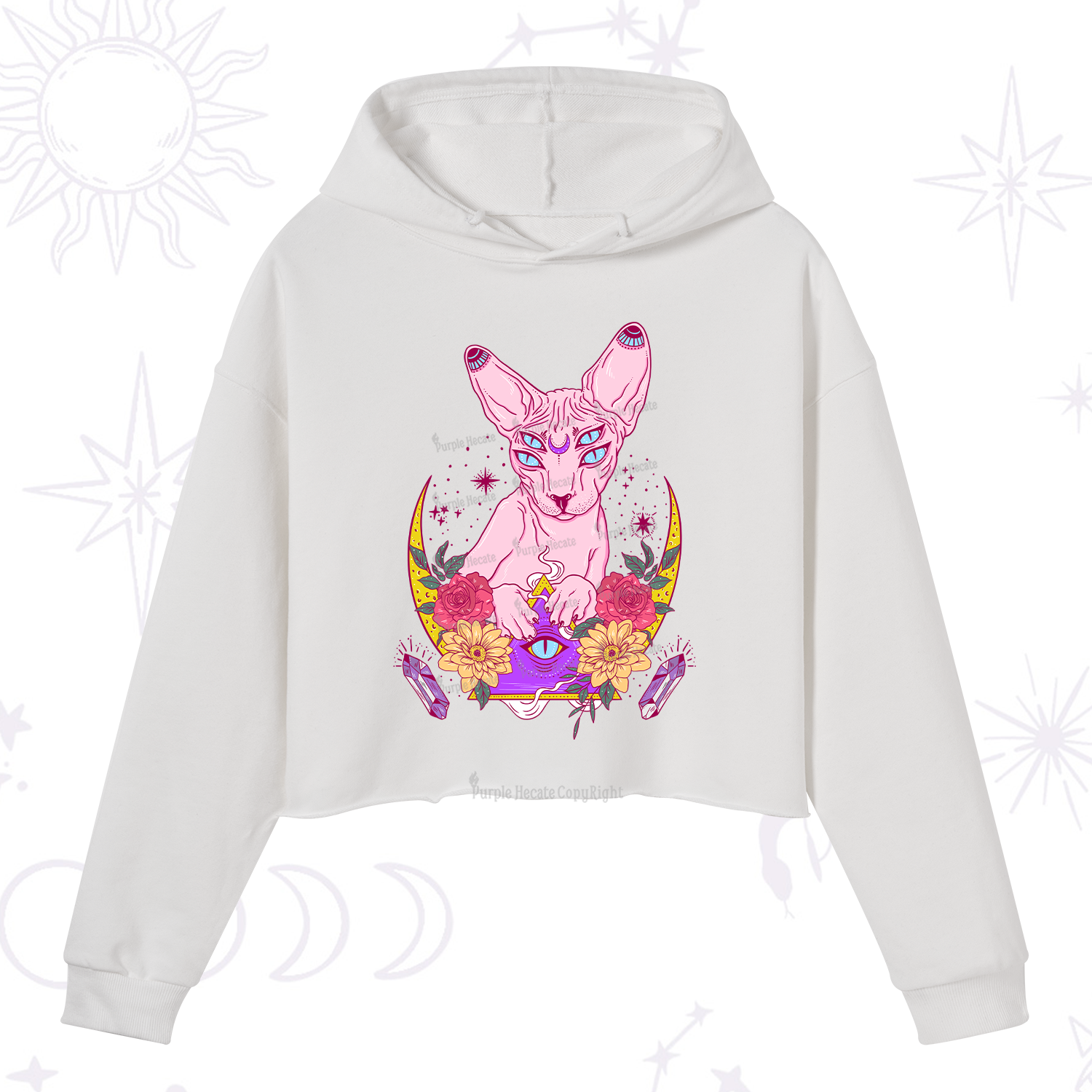 Purplehecate Moon Phase Cat Crop Hoodie