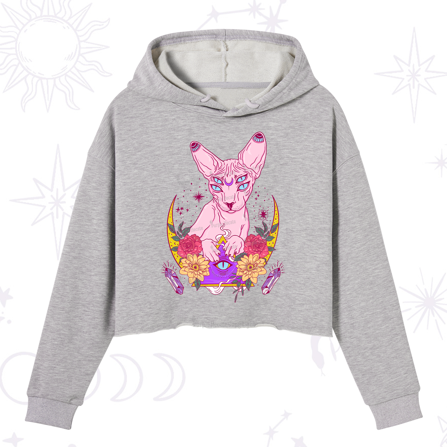 Purplehecate Moon Phase Cat Crop Hoodie
