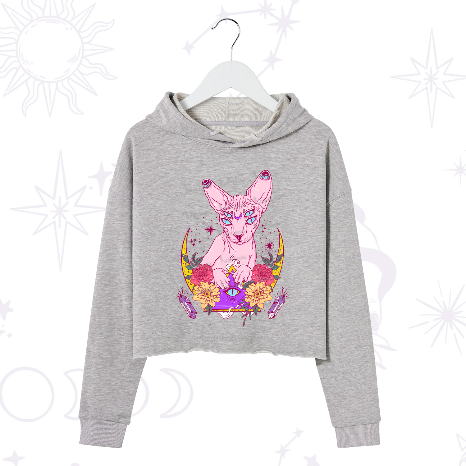 Purplehecate Moon Phase Cat Crop Hoodie