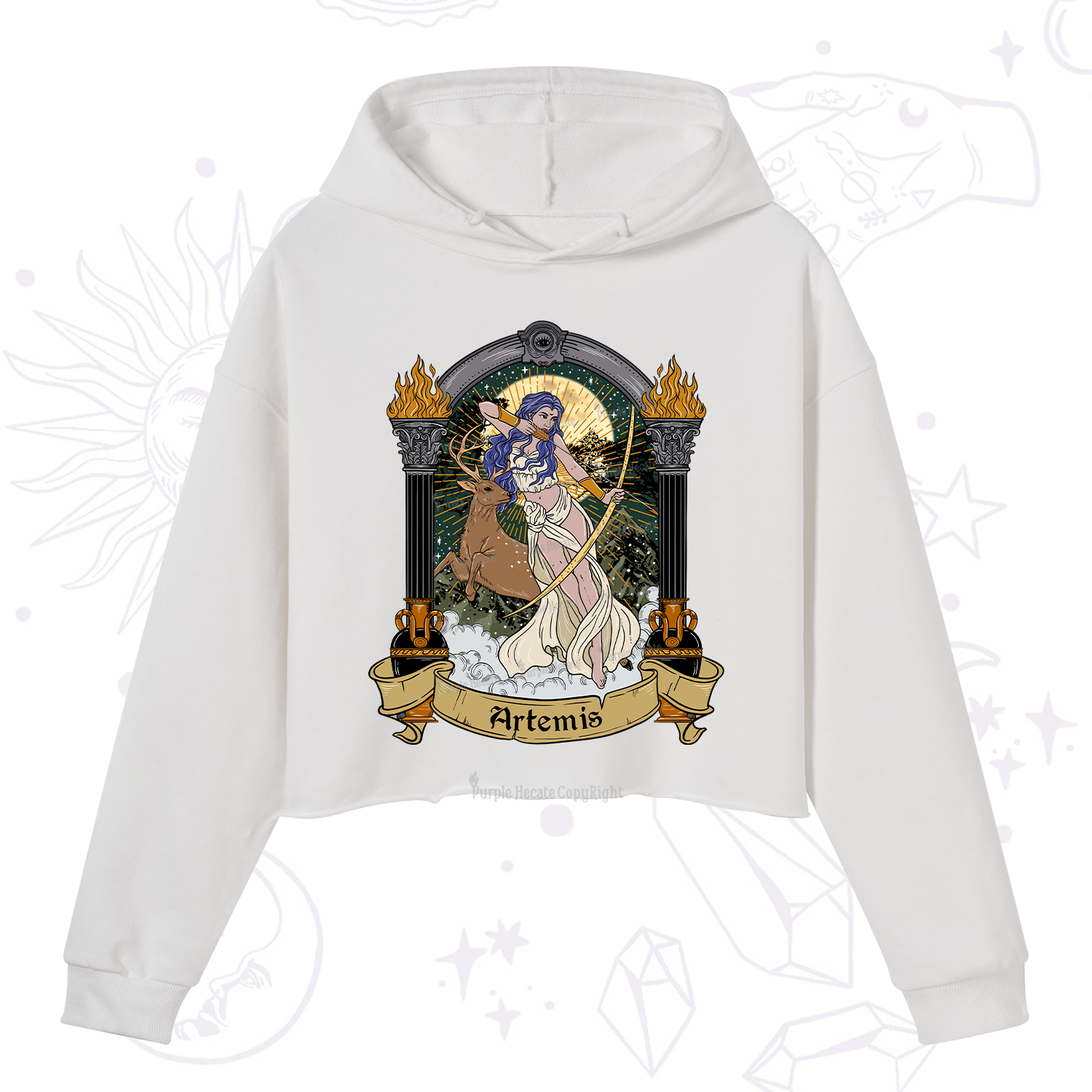 Purplehecate The Huntress Goddess Artemis Crop Hoodie