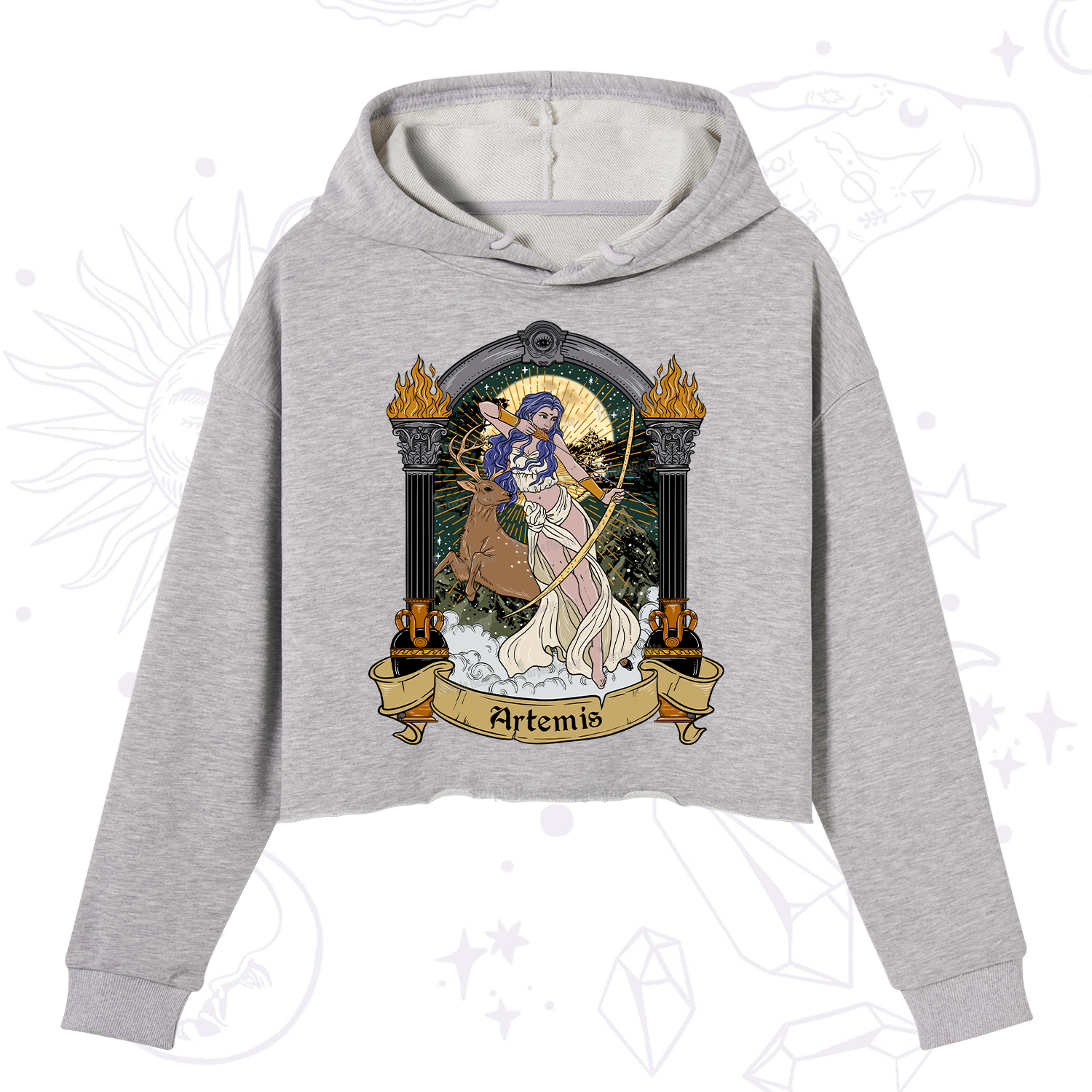 Purplehecate The Huntress Goddess Artemis Crop Hoodie