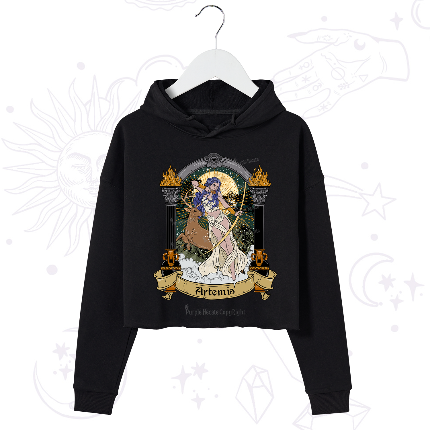 Purplehecate The Huntress Goddess Artemis Crop Hoodie