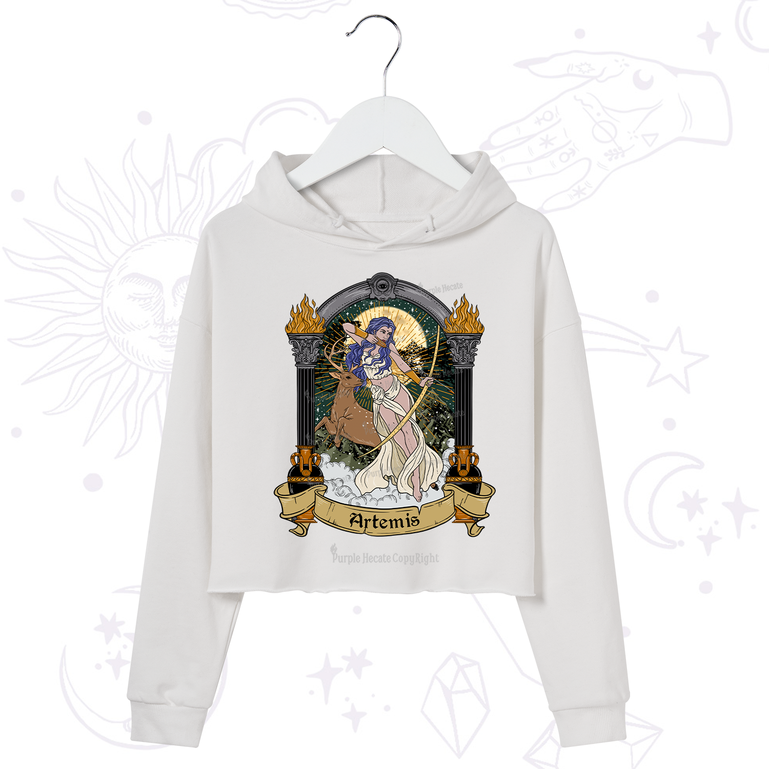 Purplehecate The Huntress Goddess Artemis Crop Hoodie
