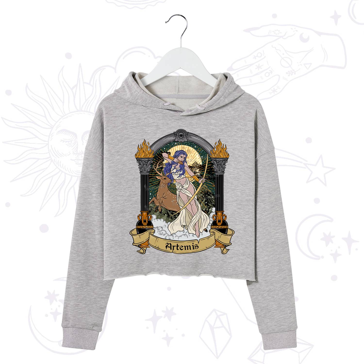Purplehecate The Huntress Goddess Artemis Crop Hoodie