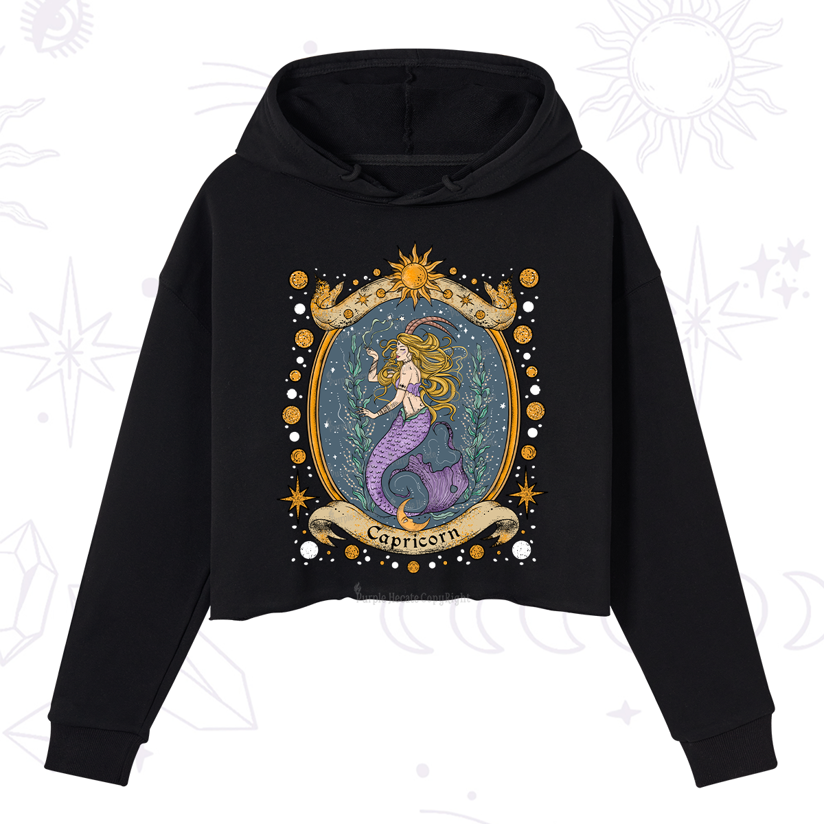 Purplehecate Celestial Capricorn Zodiac Crop Hoodie