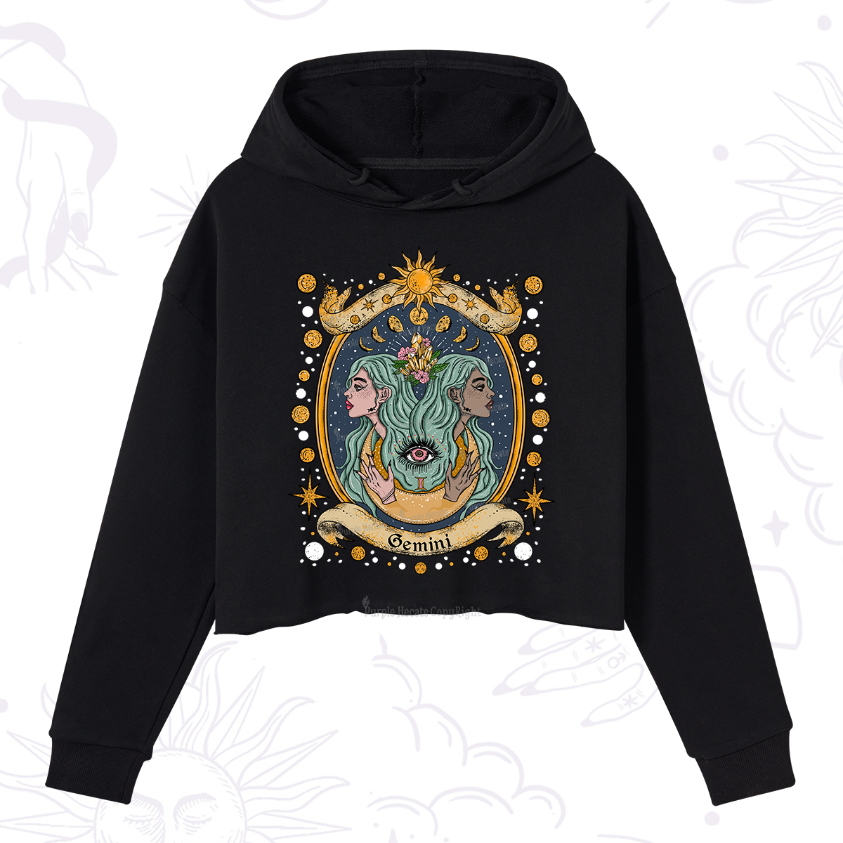 Purplehecate Celestial Gemini Zodiac Crop Hoodie