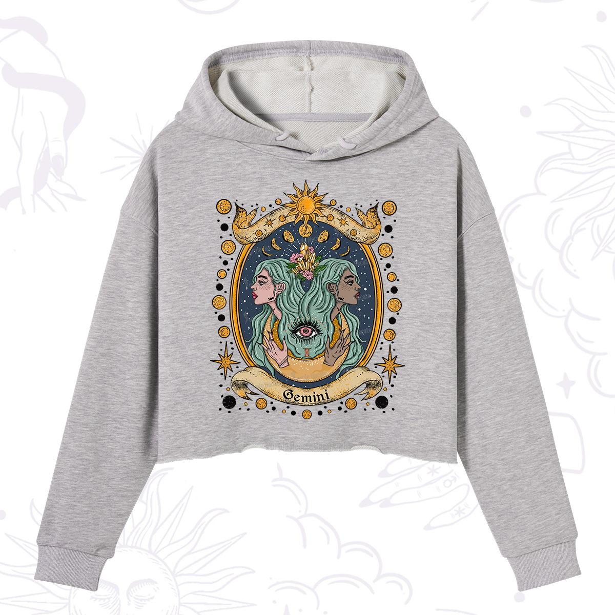 Purplehecate Celestial Gemini Zodiac Crop Hoodie