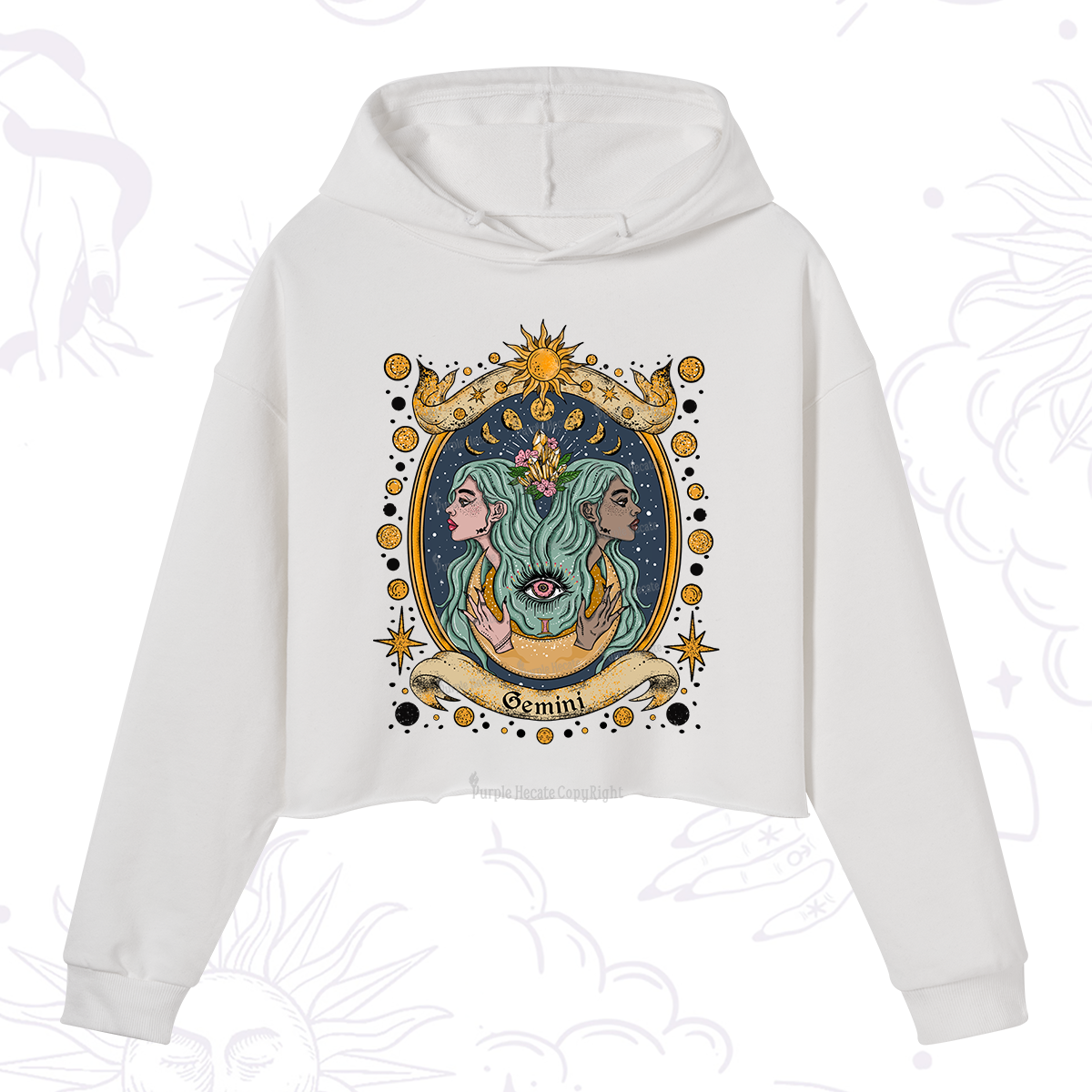 Purplehecate Celestial Gemini Zodiac Crop Hoodie
