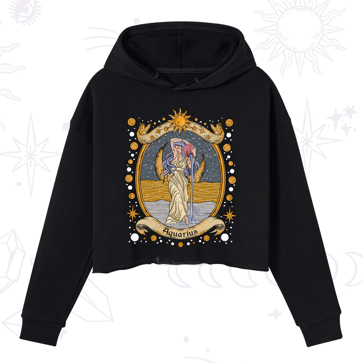 Purplehecate Celestial Aquarius Zodiac Sweatshirt Crop Hoodie