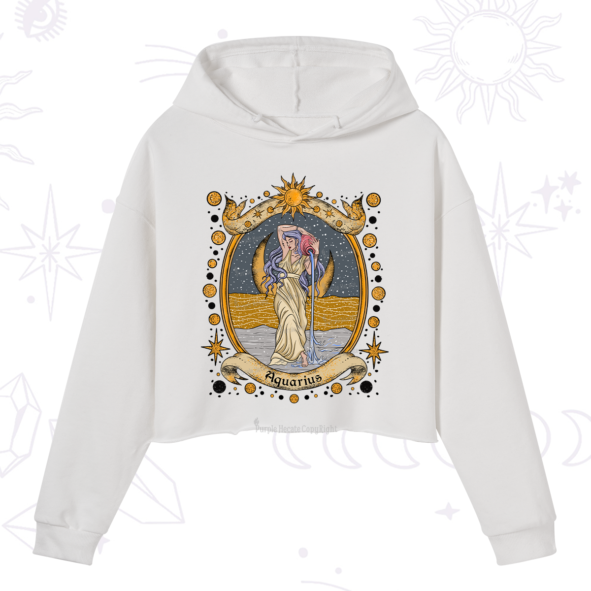 Purplehecate Celestial Aquarius Zodiac Sweatshirt Crop Hoodie