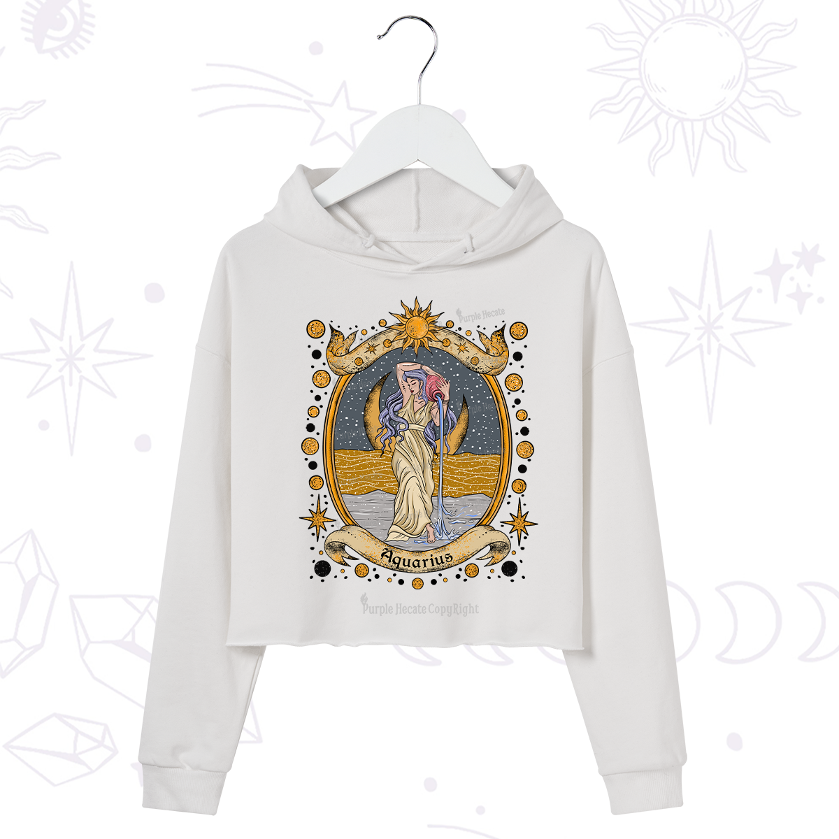 Purplehecate Celestial Aquarius Zodiac Sweatshirt Crop Hoodie