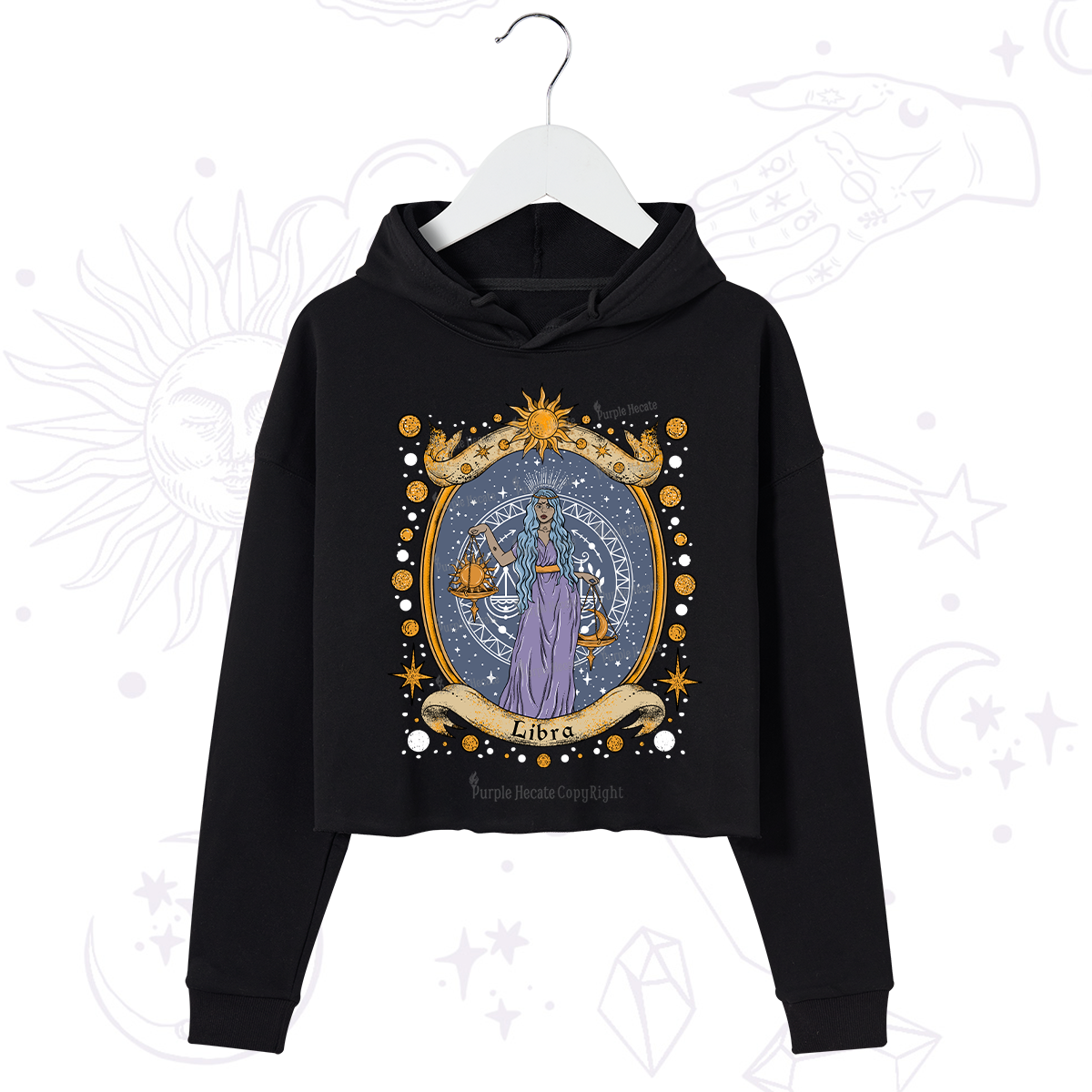 Purplehecate Celestial Libra Zodiac Crop Hoodie