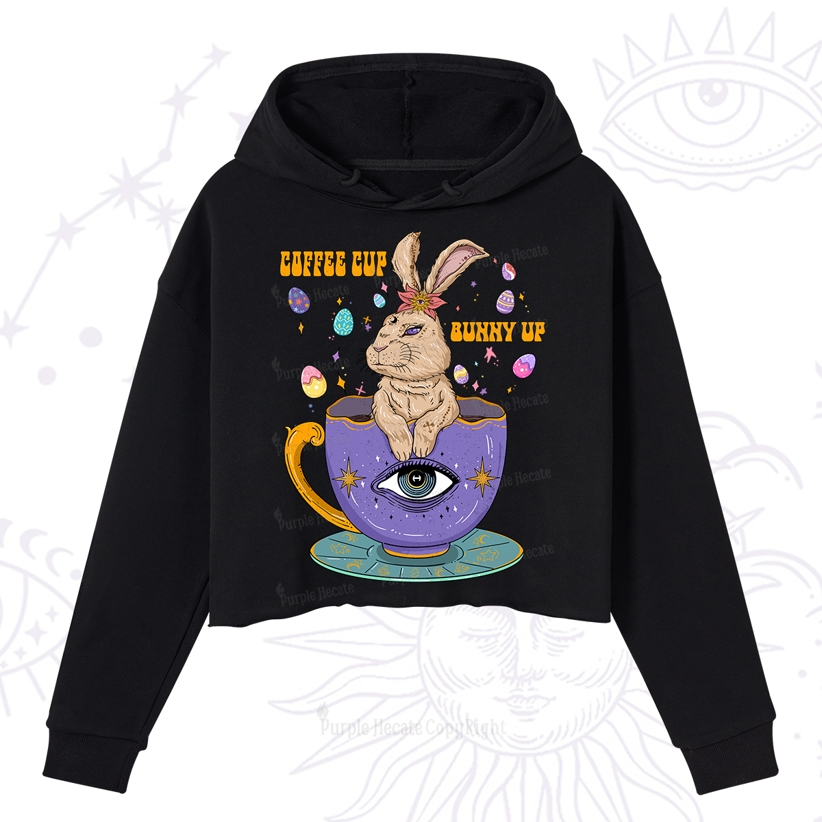 Purplehecate Coffee Cup Bunny Up Crop Hoodie