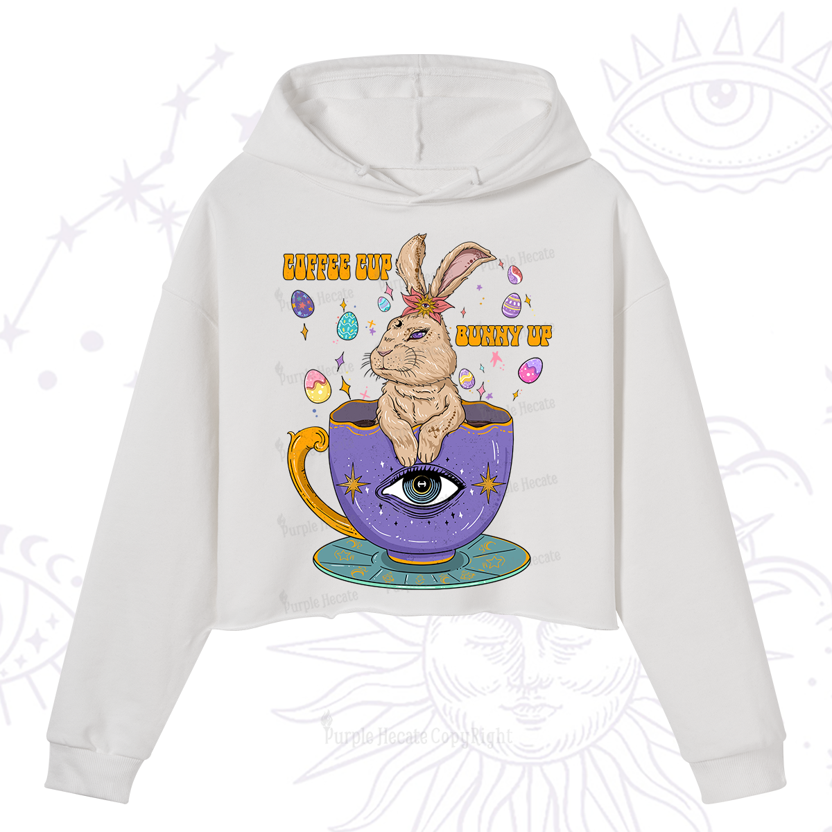 Purplehecate Coffee Cup Bunny Up Crop Hoodie