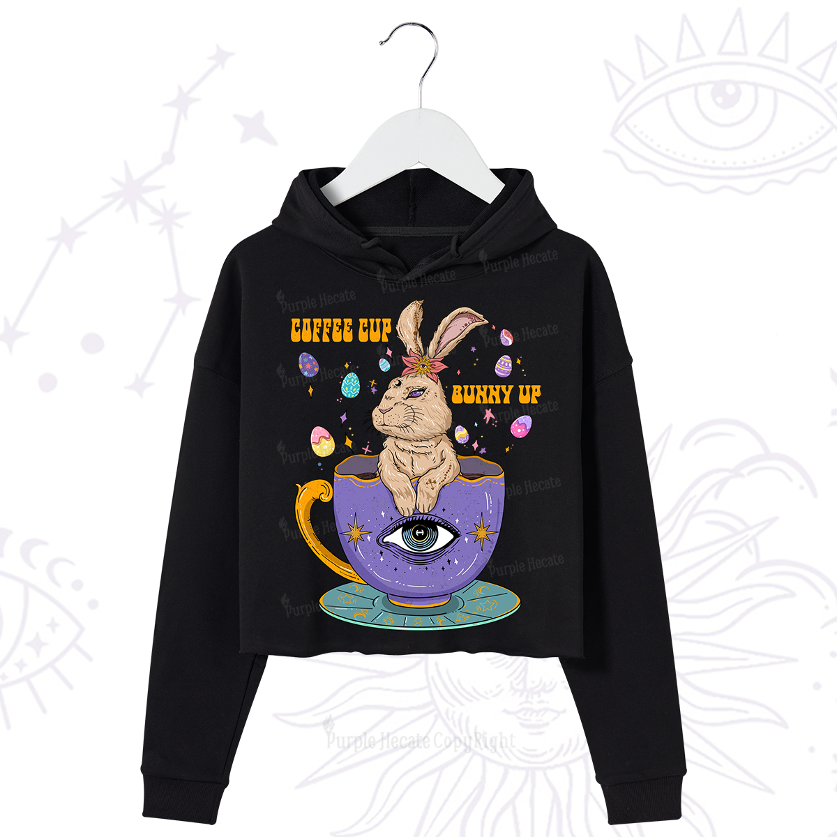 Purplehecate Coffee Cup Bunny Up Crop Hoodie