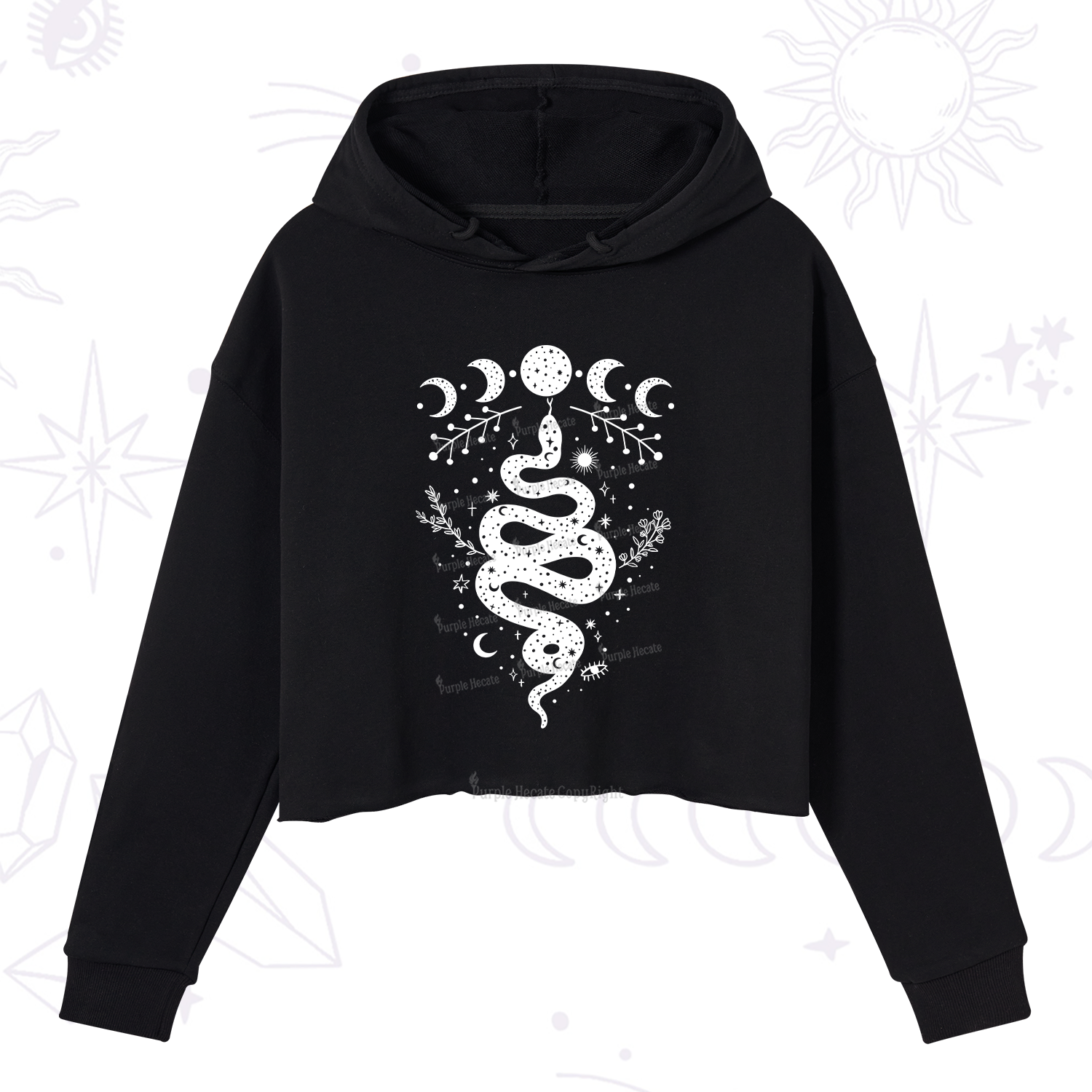 Purplehecate Snake And Moon Phase Comfort Crop Hoodie