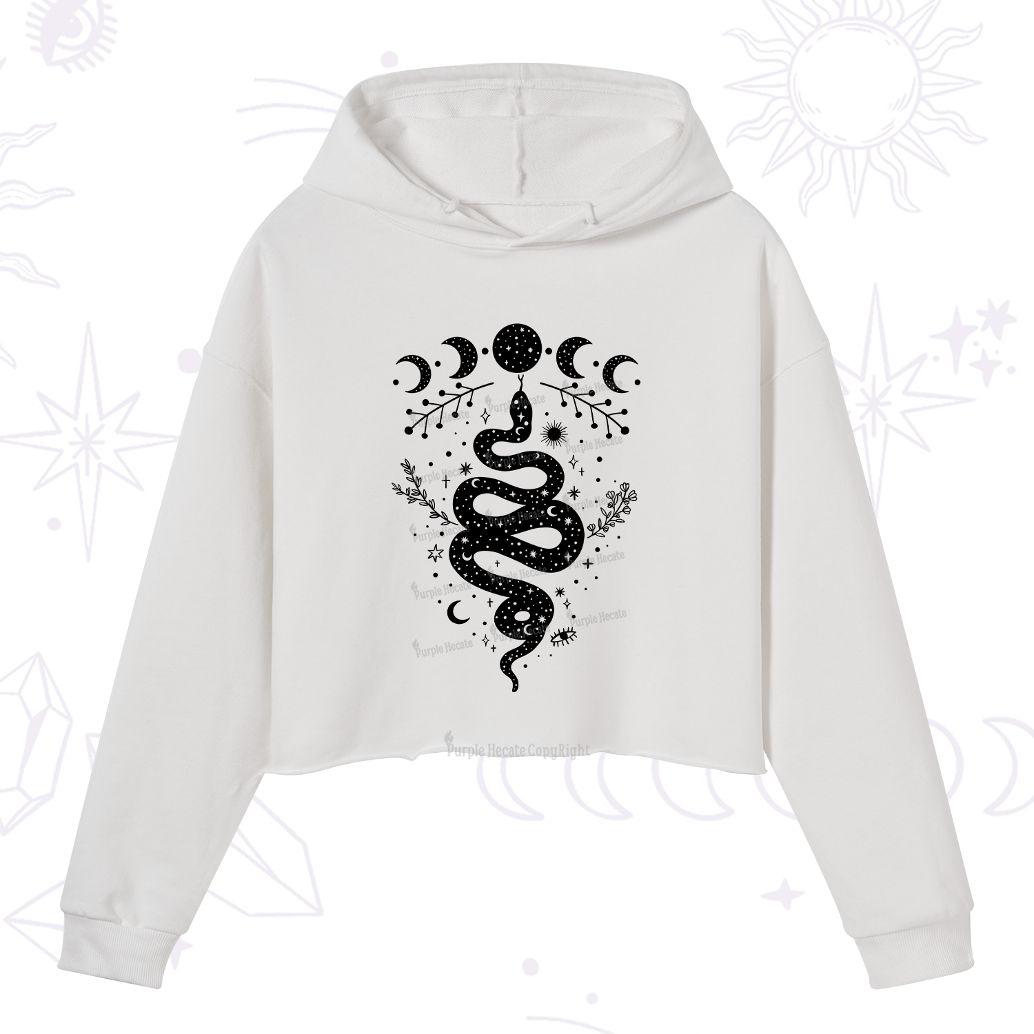 Purplehecate Snake And Moon Phase Comfort Crop Hoodie