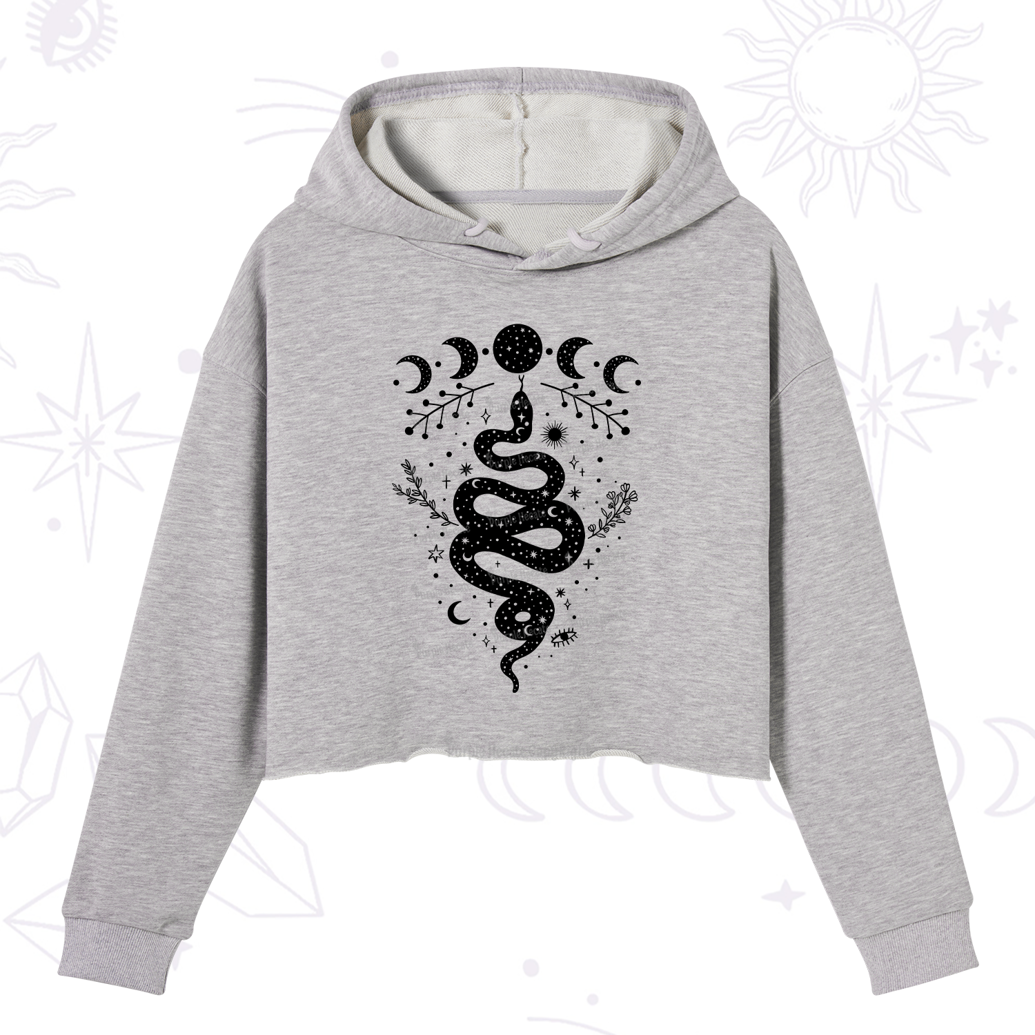 Purplehecate Snake And Moon Phase Comfort Crop Hoodie