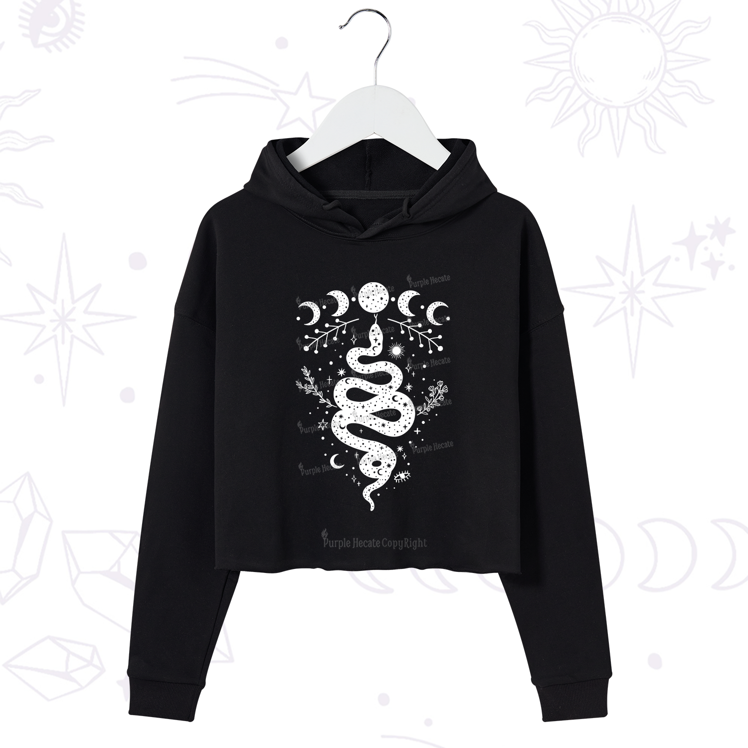 Purplehecate Snake And Moon Phase Comfort Crop Hoodie