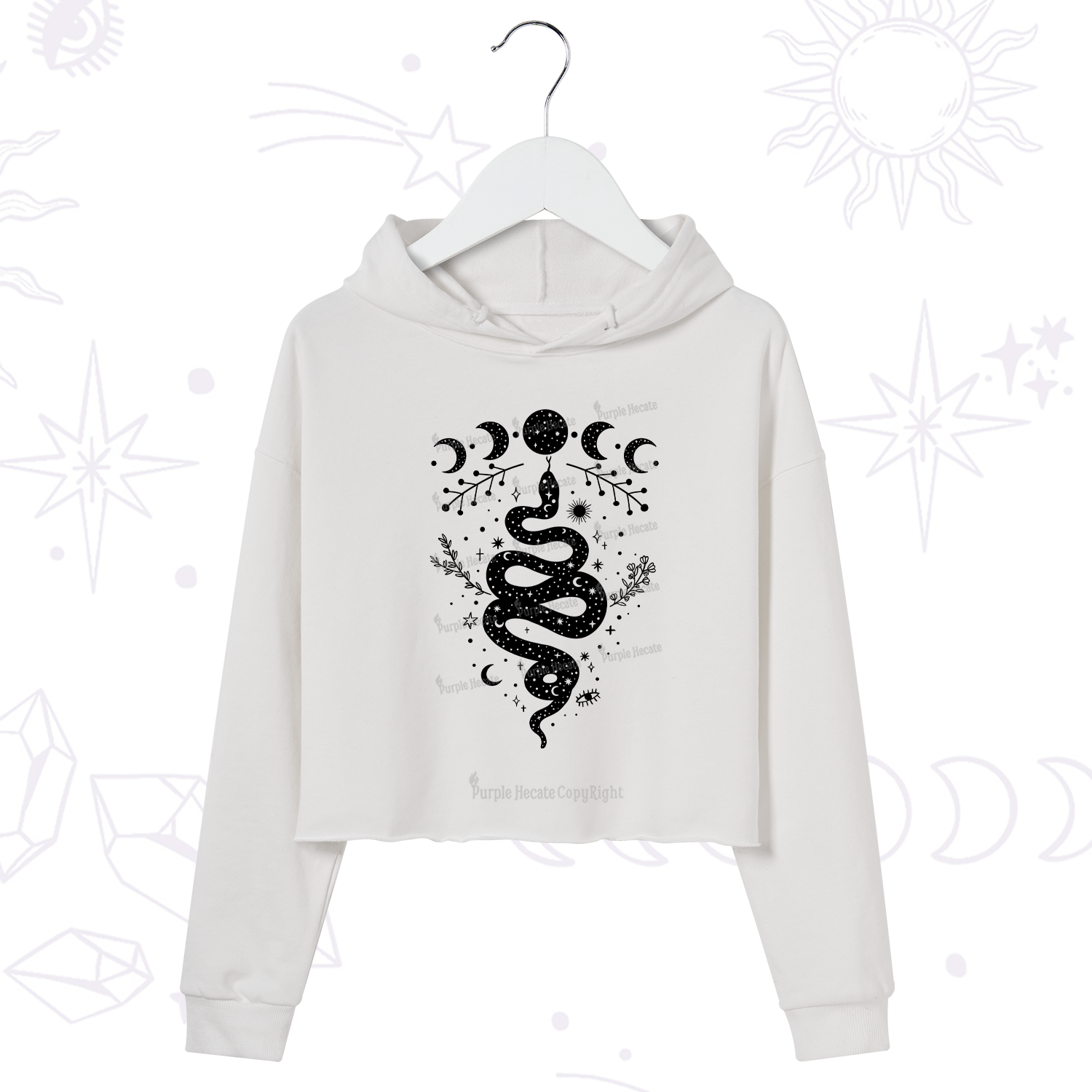 Purplehecate Snake And Moon Phase Comfort Crop Hoodie