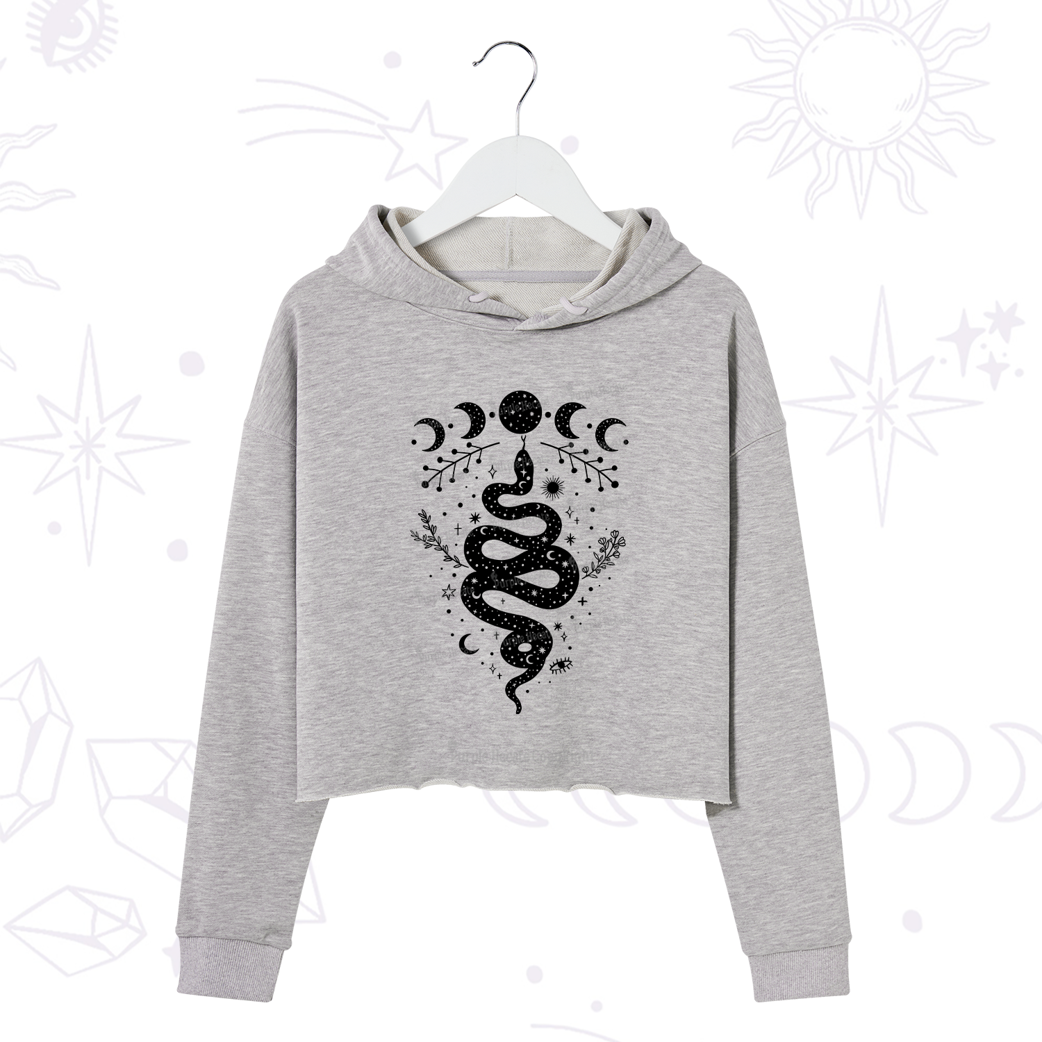Purplehecate Snake And Moon Phase Comfort Crop Hoodie