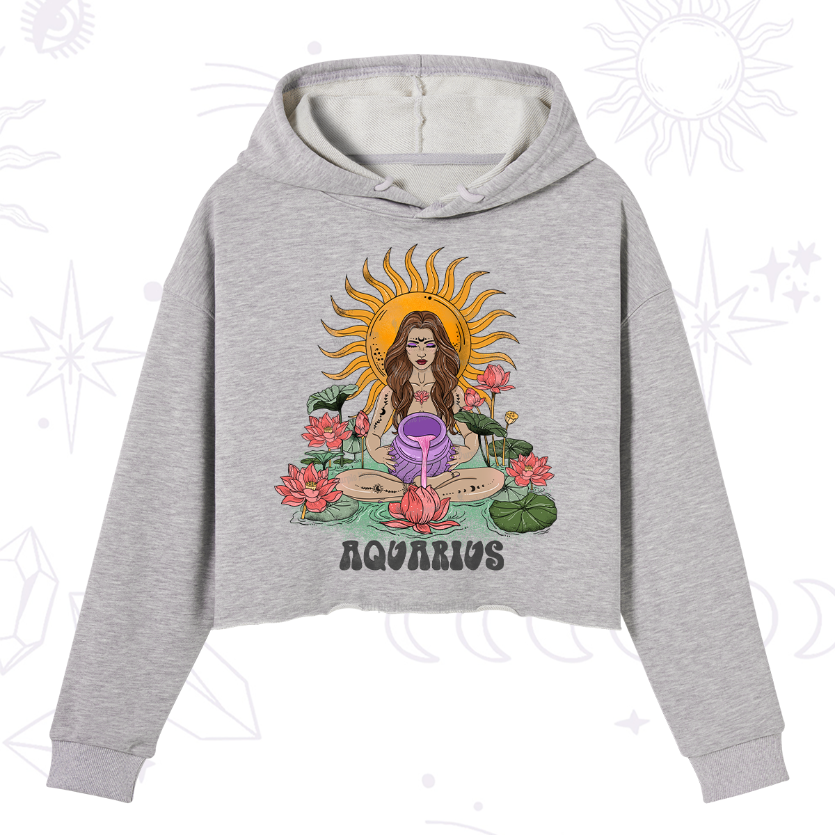 Purplehecate Sun Guardian Of Aquarius Zodiac Crop Hoodie