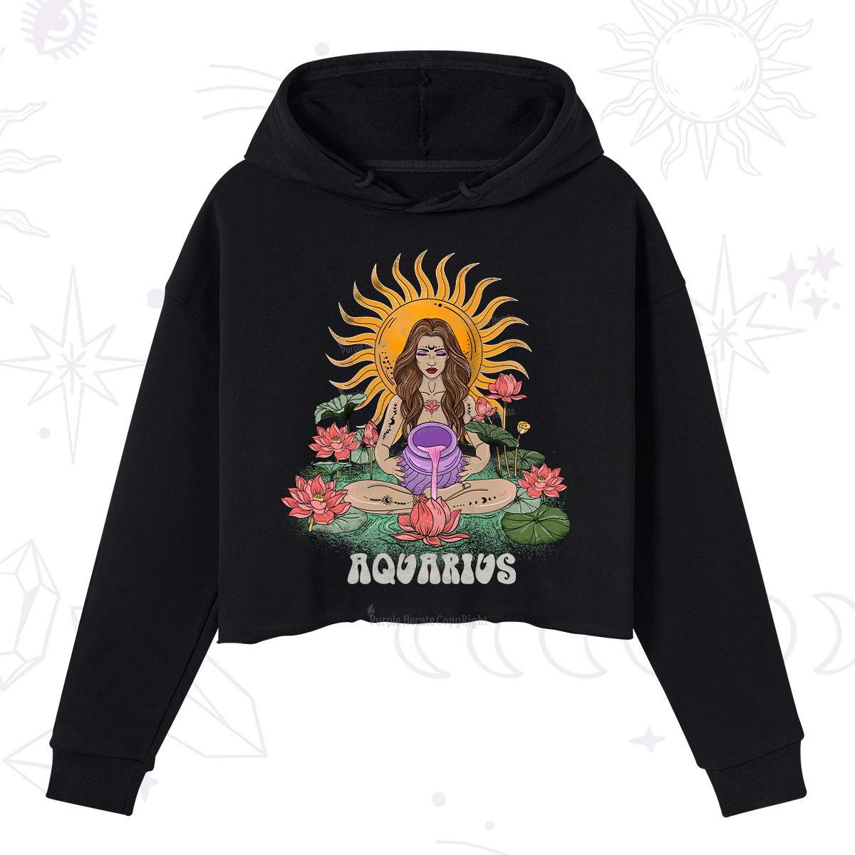 Purplehecate Sun Guardian Of Aquarius Zodiac Crop Hoodie