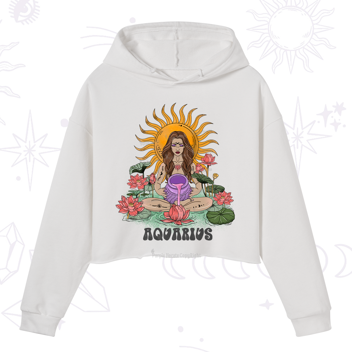 Purplehecate Sun Guardian Of Aquarius Zodiac Crop Hoodie