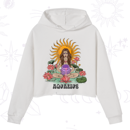 Purplehecate Sun Guardian Of Aquarius Zodiac Crop Hoodie