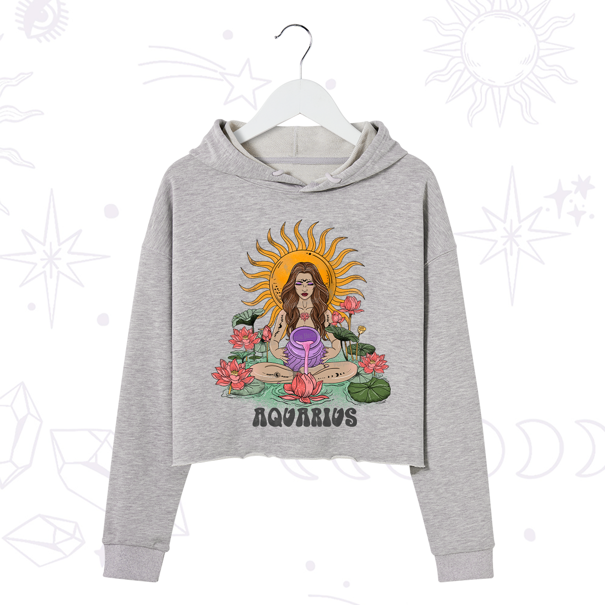 Purplehecate Sun Guardian Of Aquarius Zodiac Crop Hoodie