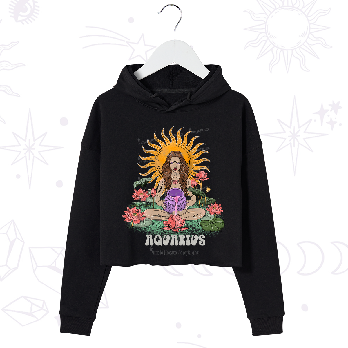 Purplehecate Sun Guardian Of Aquarius Zodiac Crop Hoodie