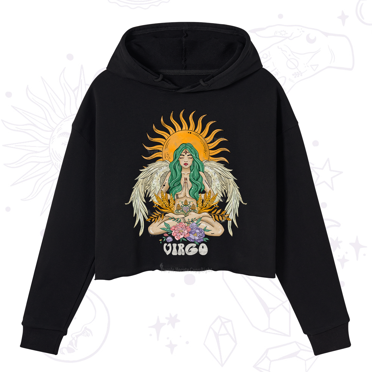 Purplehecate Sun Guardian Of Virgo Zodiac Crop Hoodie