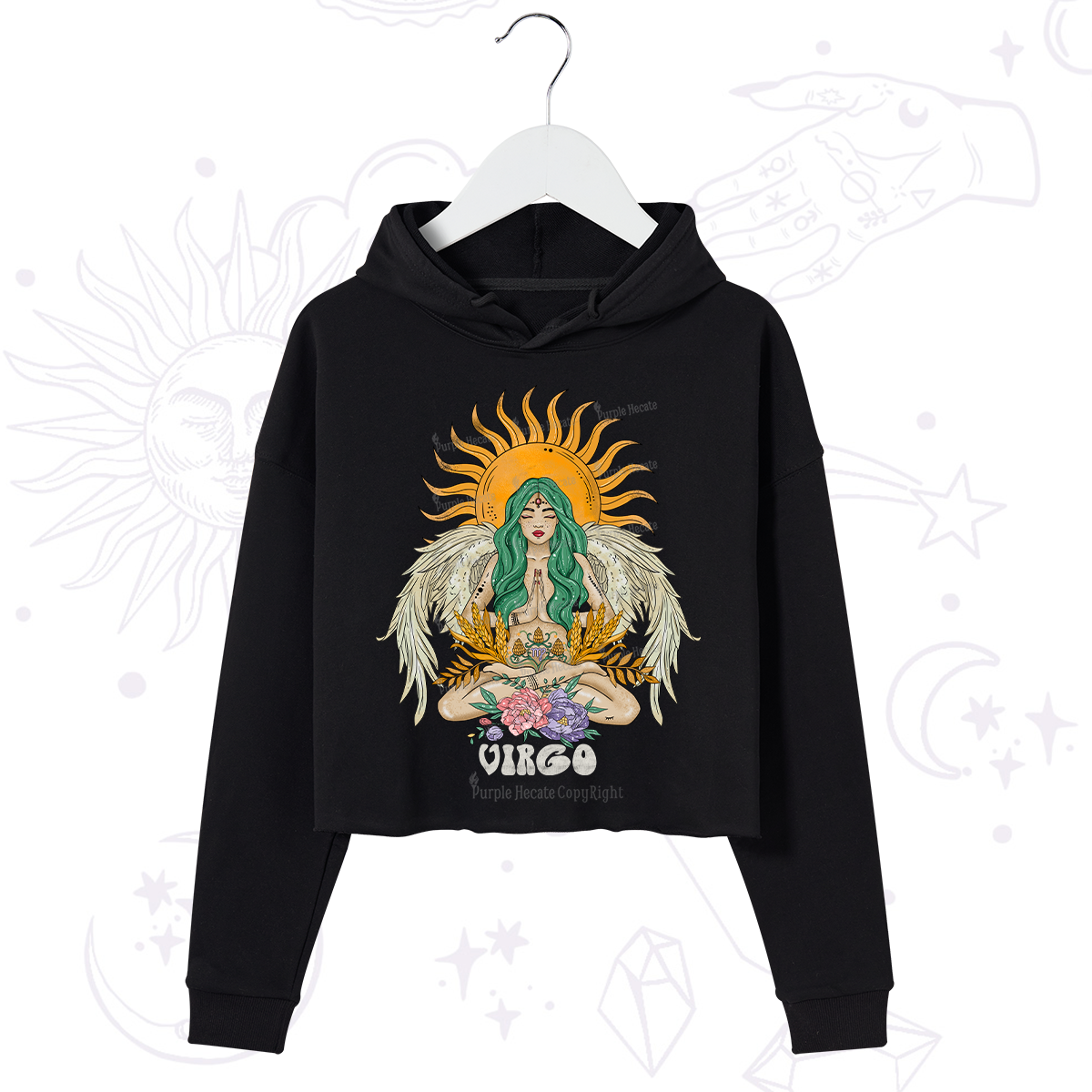 Purplehecate Sun Guardian Of Virgo Zodiac Crop Hoodie