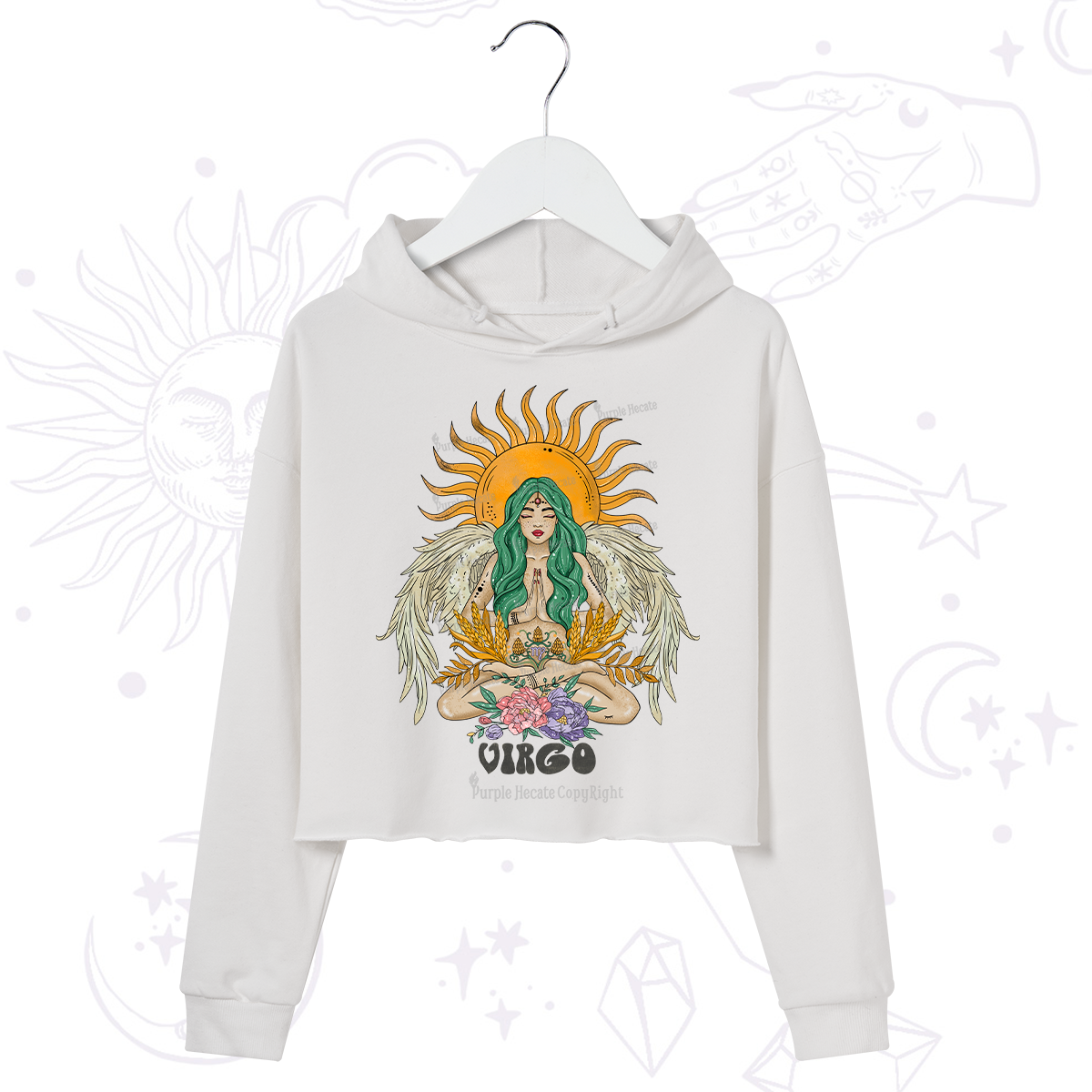 Purplehecate Sun Guardian Of Virgo Zodiac Crop Hoodie