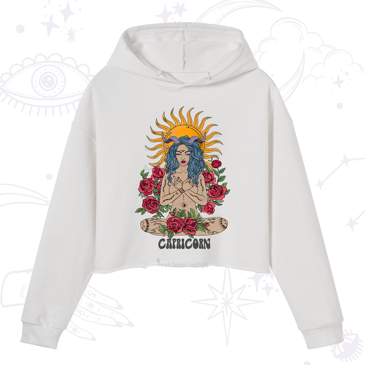 Purplehecate Sun Guardian Of Capricorn Zodiac Crop Hoodie