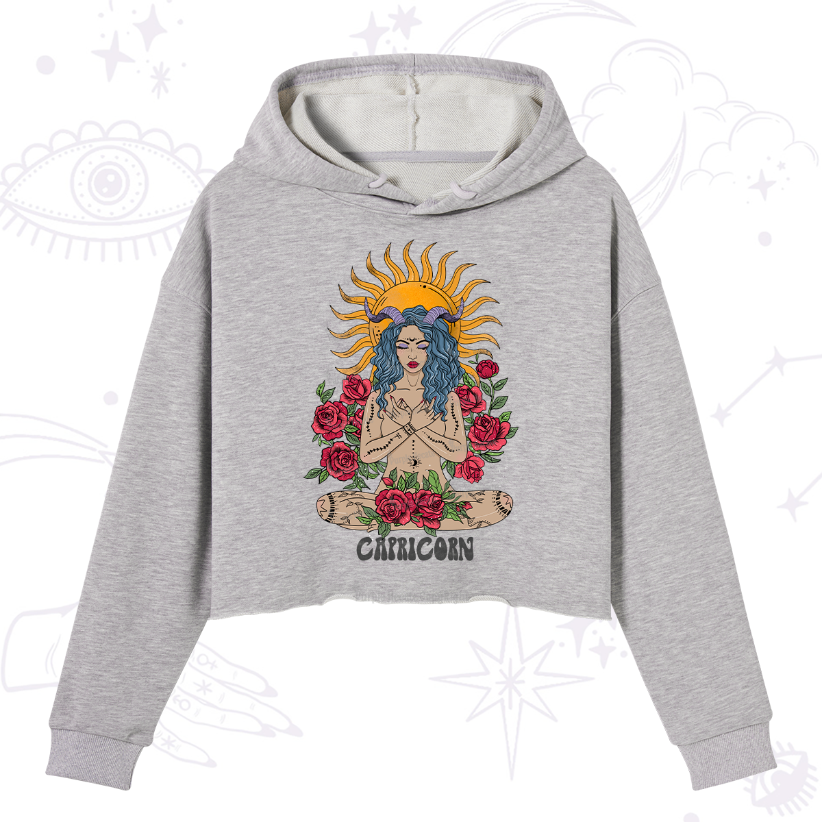 Purplehecate Sun Guardian Of Capricorn Zodiac Crop Hoodie