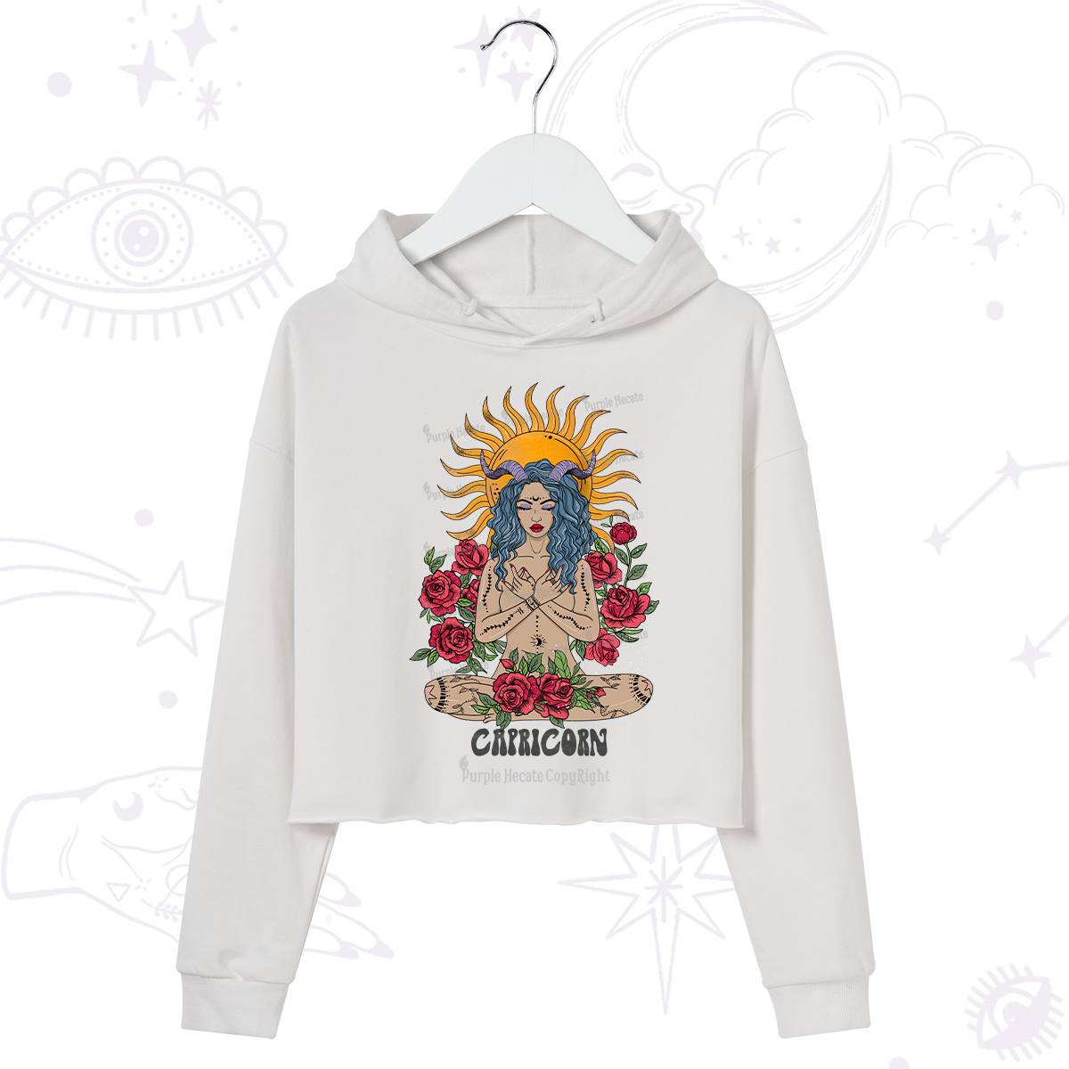 Purplehecate Sun Guardian Of Capricorn Zodiac Crop Hoodie