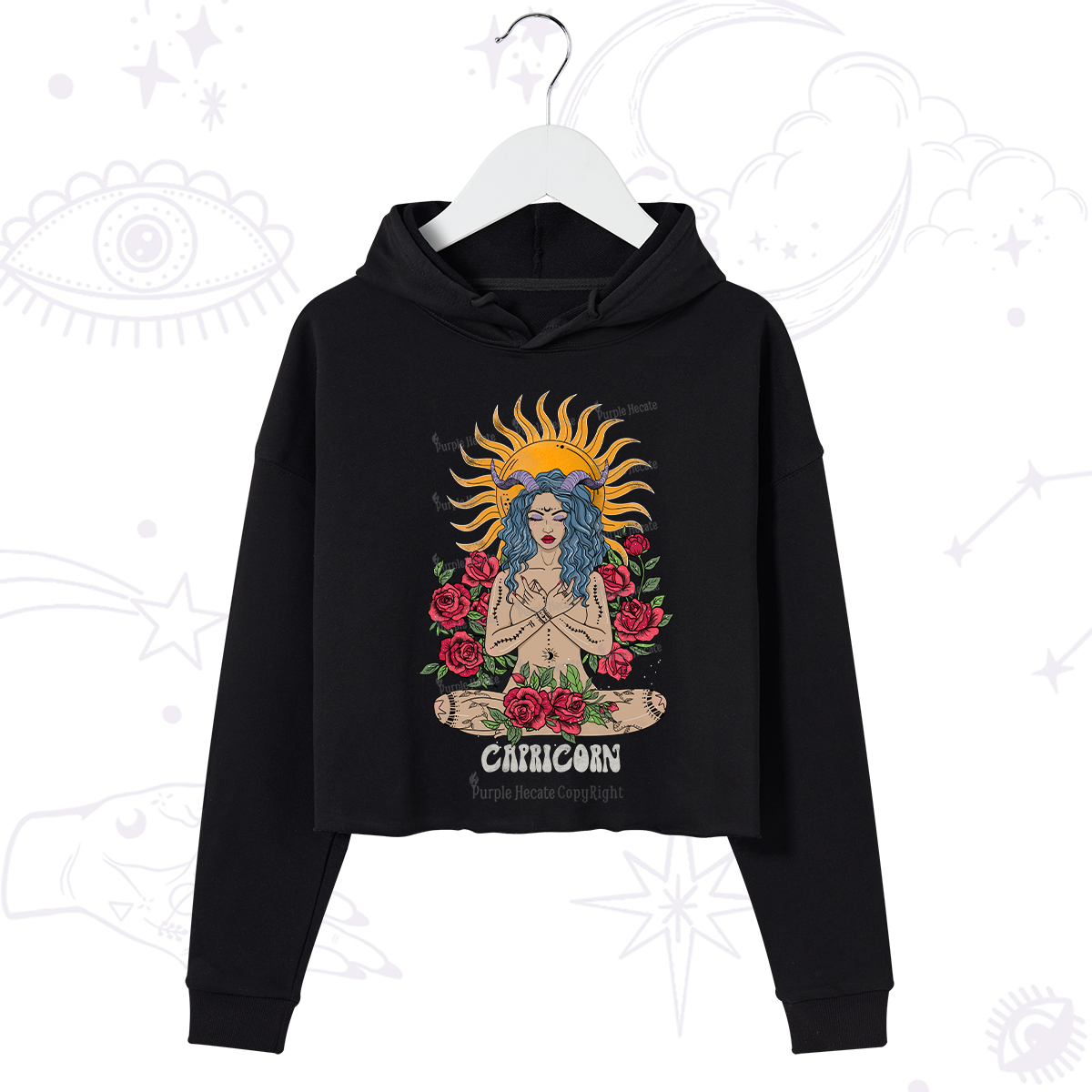 Purplehecate Sun Guardian Of Capricorn Zodiac Crop Hoodie