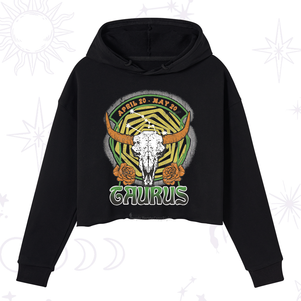Purplehecate Taurus Crew Zodiac Crop Hoodie