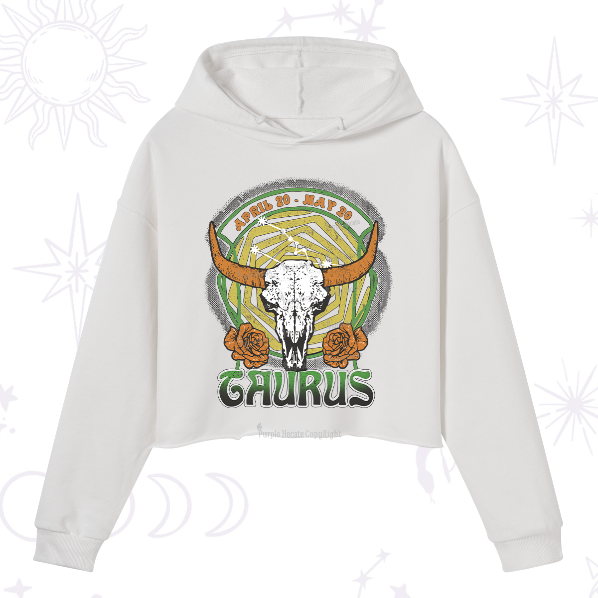 Purplehecate Taurus Crew Zodiac Crop Hoodie