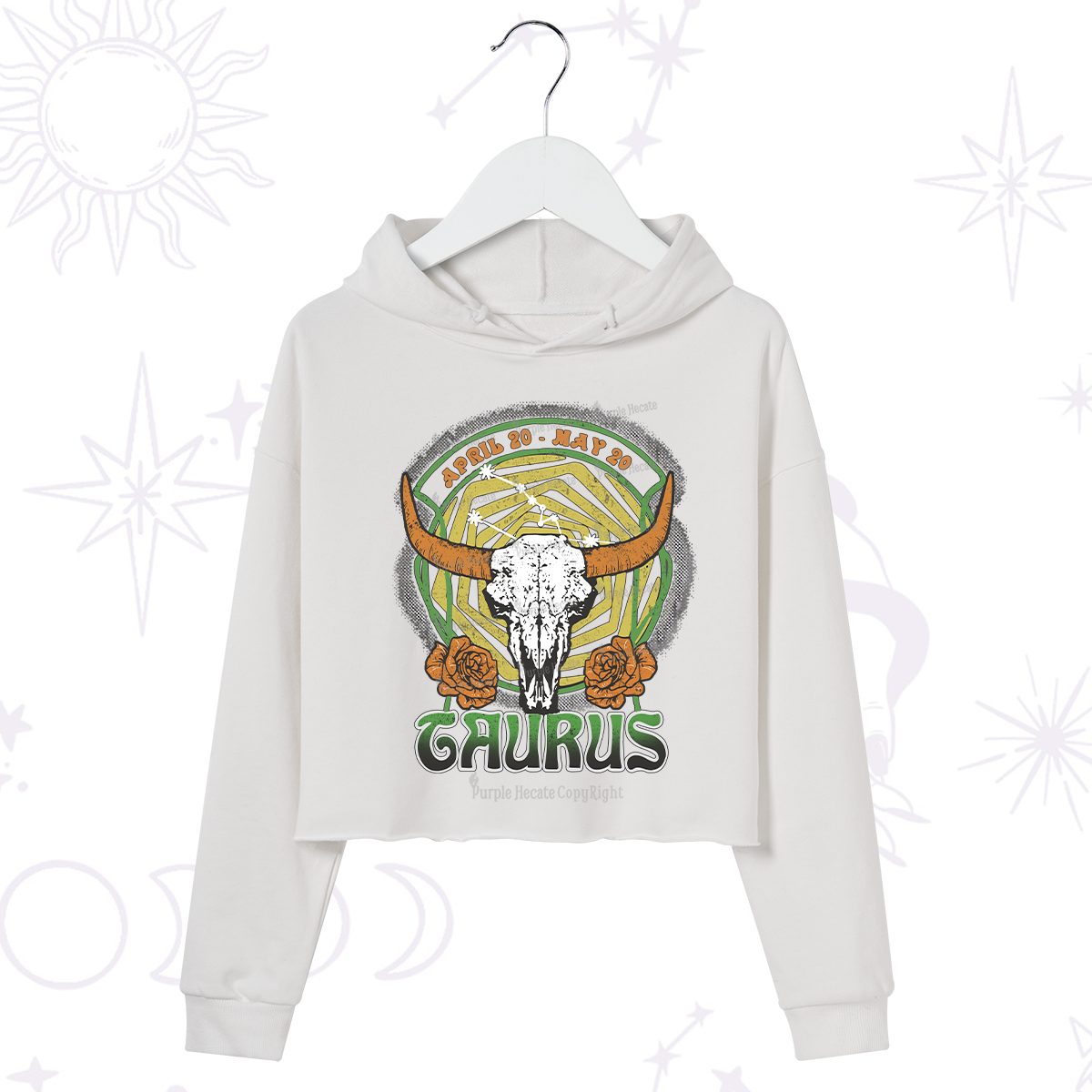 Purplehecate Taurus Crew Zodiac Crop Hoodie
