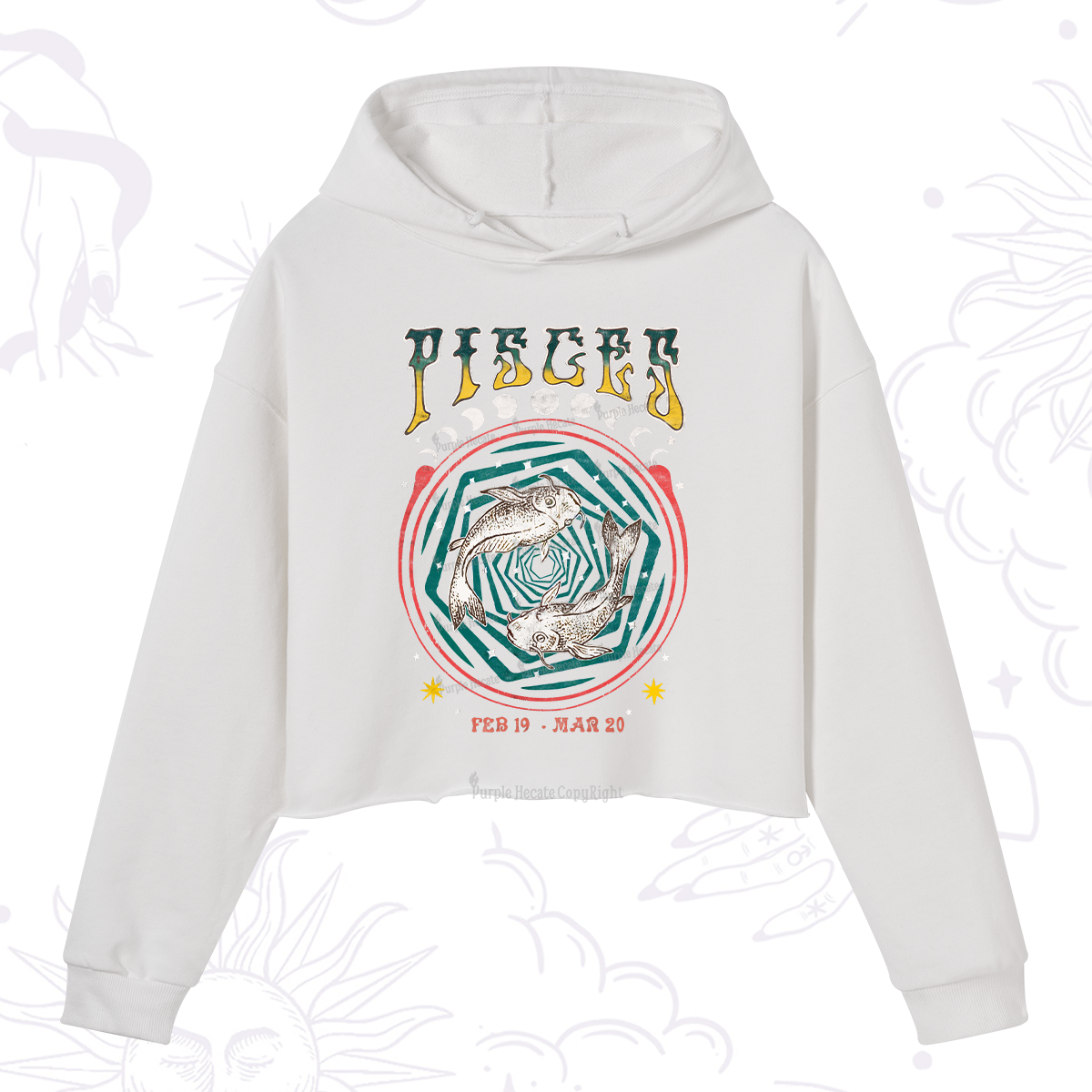 Purplehecate Pisces Crew Zodiac Crop Hoodie