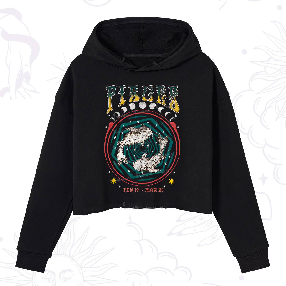 Purplehecate Pisces Crew Zodiac Crop Hoodie