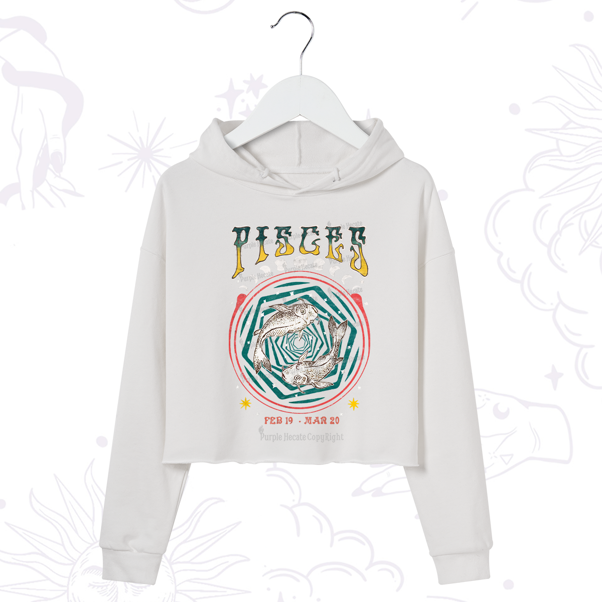 Purplehecate Pisces Crew Zodiac Crop Hoodie