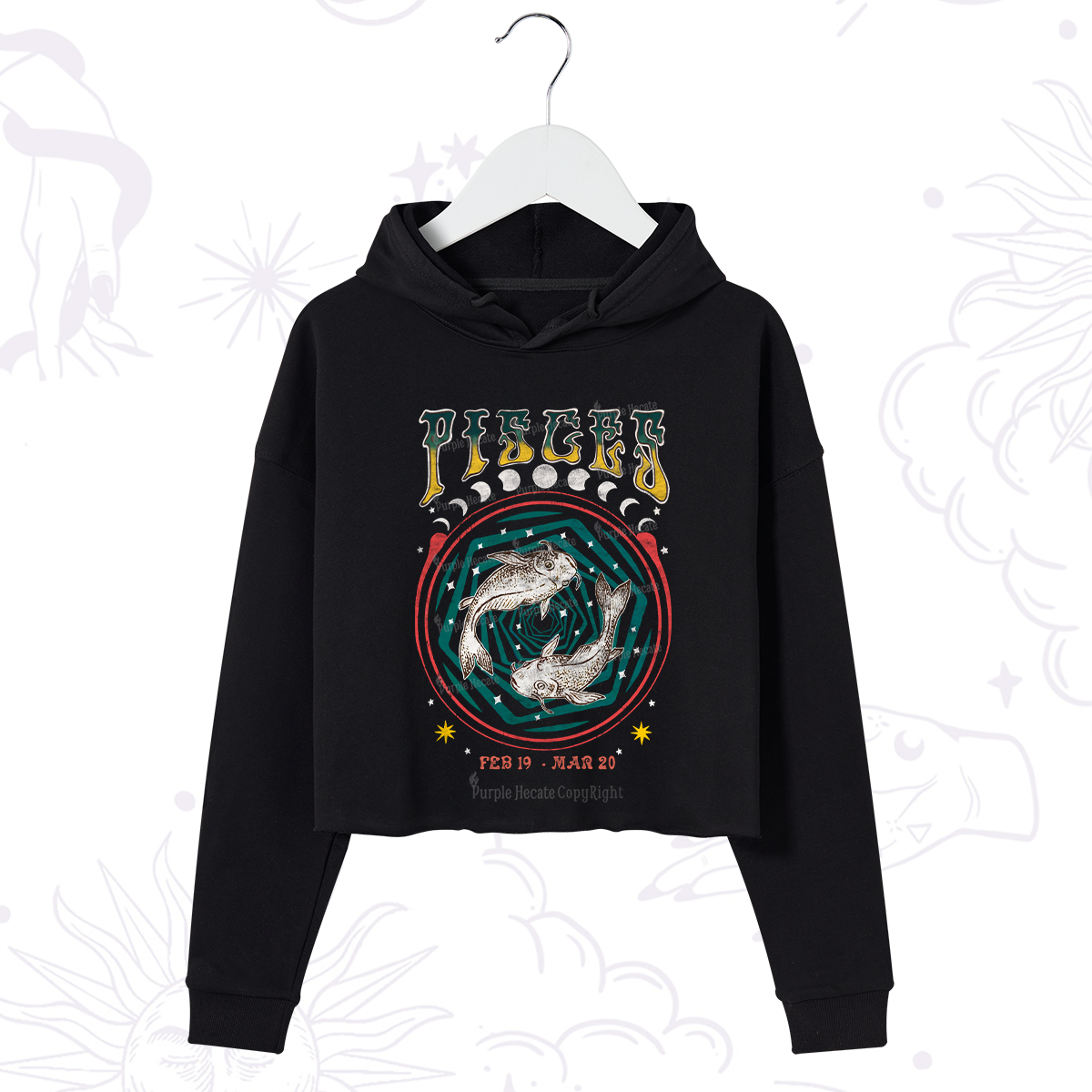 Purplehecate Pisces Crew Zodiac Crop Hoodie