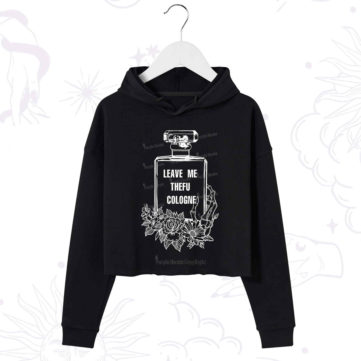 Purplehecate Leave Me The FU Cologne Crop Hoodie