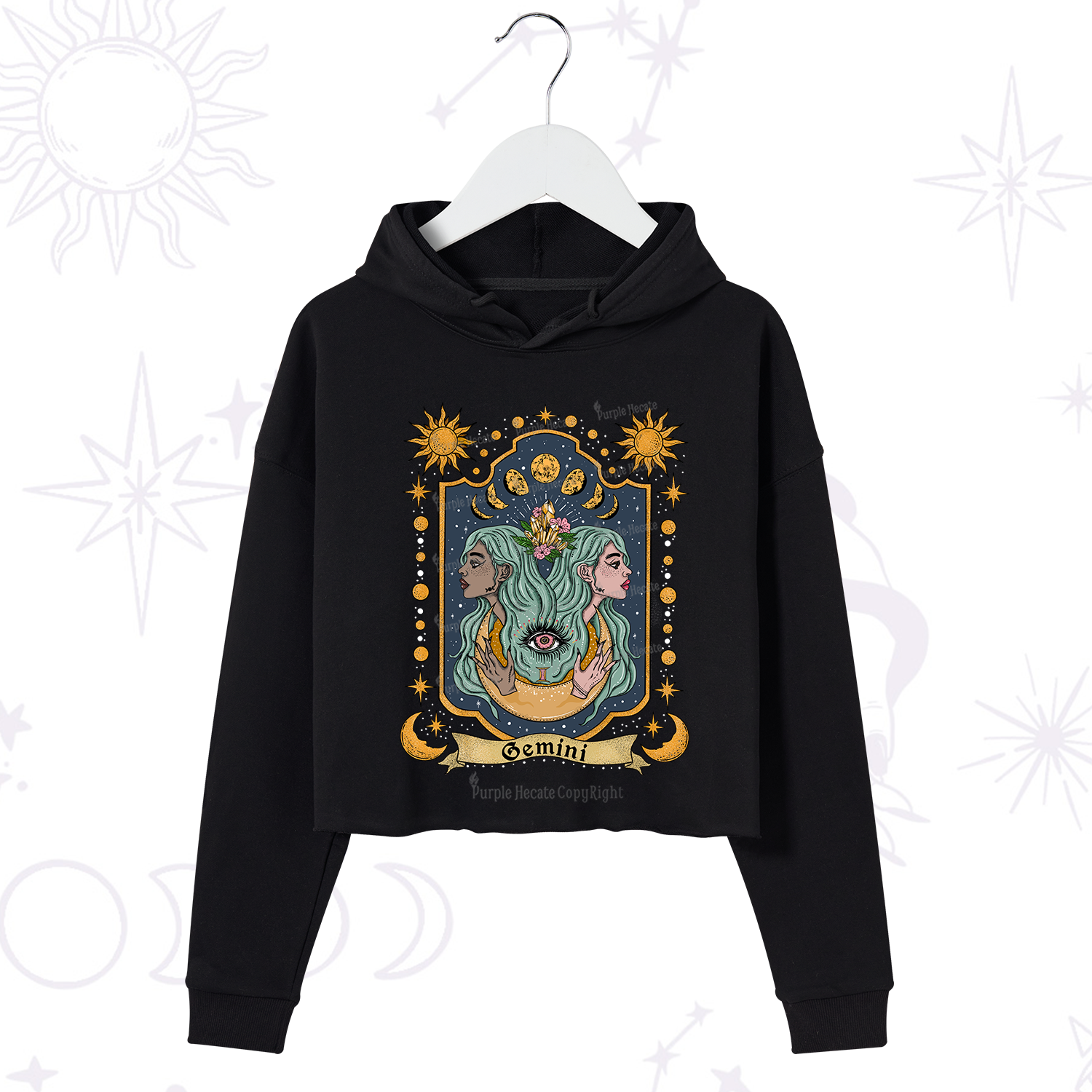 Purplehecate Gemini Zodiac Crop Hoodie