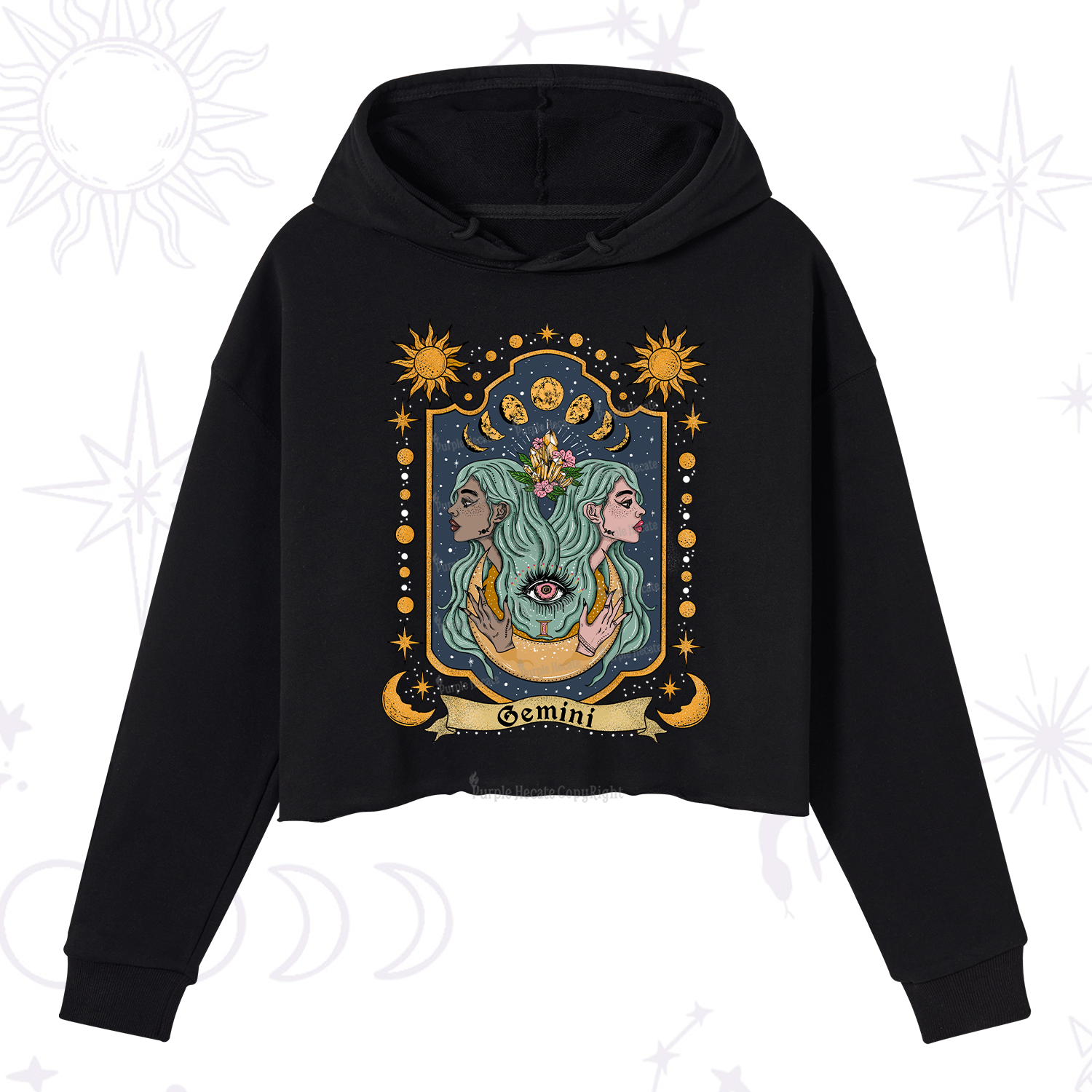 Purplehecate Gemini Zodiac Crop Hoodie