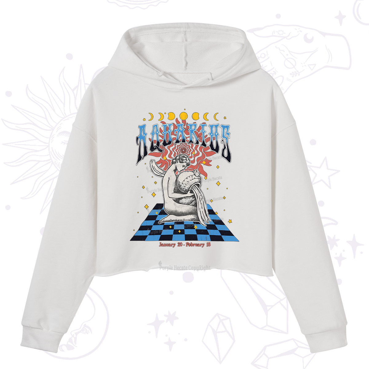 Purplehecate Aquarius Crew Zodiac Crop Hoodie