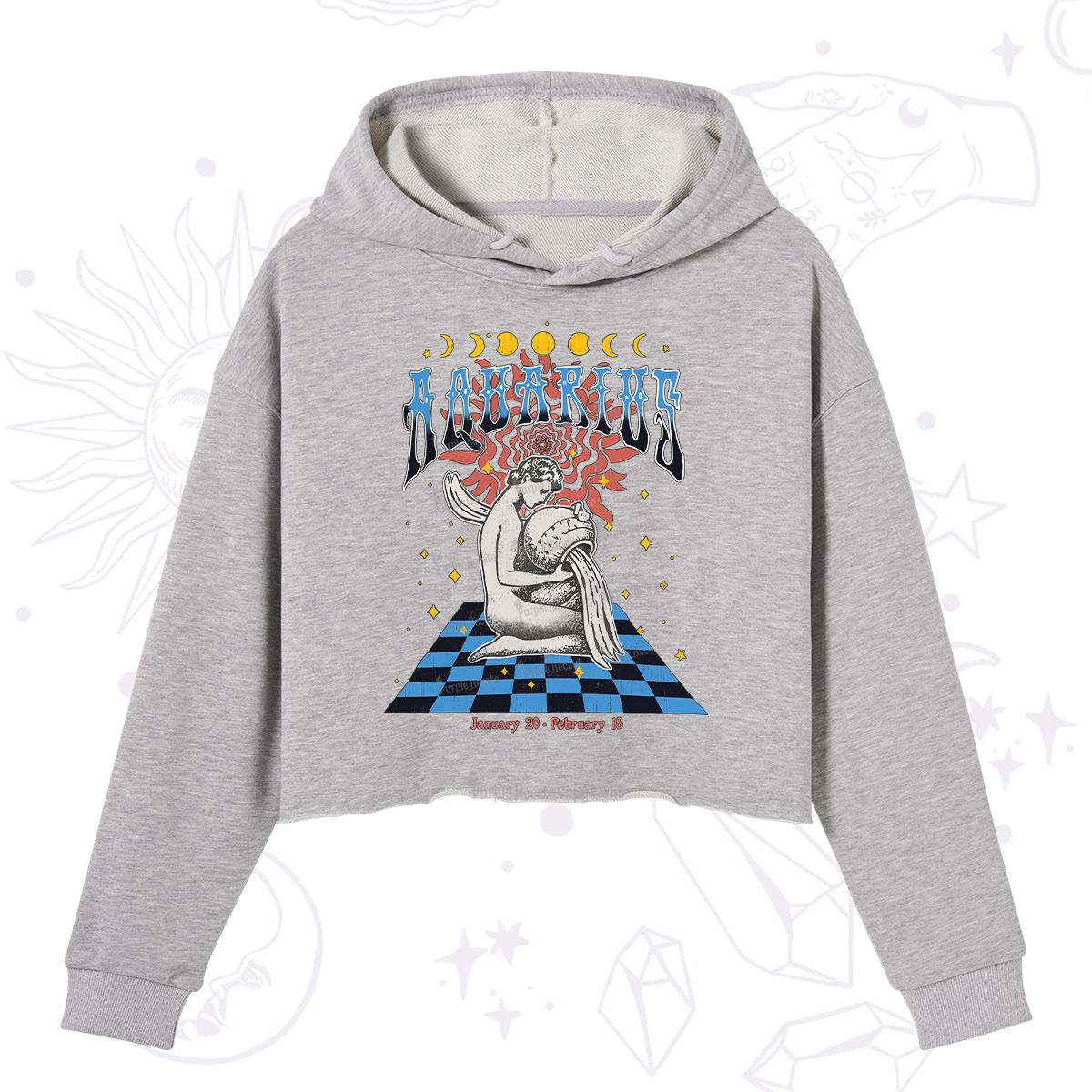 Purplehecate Aquarius Crew Zodiac Crop Hoodie